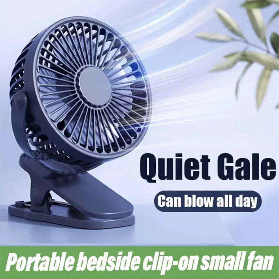 Portable USB Rechargeable Mini Desk Fan with Clip-on Design, Night Light Air Cooler for Home, Office, Outdoor Use - Compact & Versatile Cooling Solution