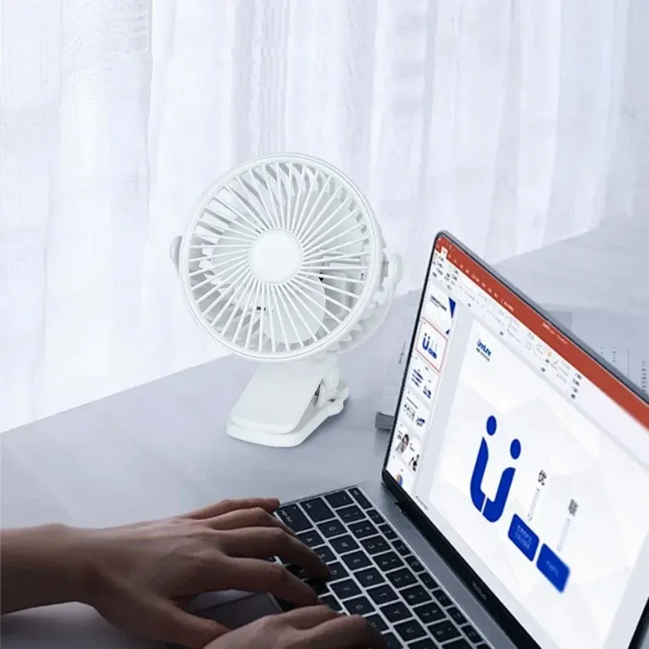 Portable USB Rechargeable Mini Desk Fan with Clip-on Design, Night Light Air Cooler for Home, Office, Outdoor Use - Compact & Versatile Cooling Solution thumbnail 4