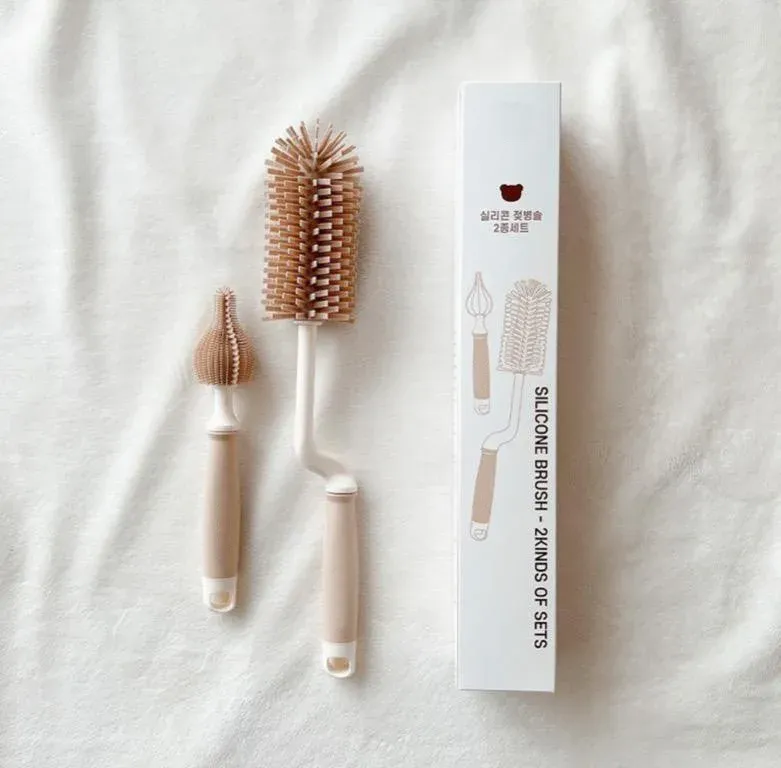 Silicone Baby Bottle Nipple Brush Set - Long Handle, Ins Korean Style, Newborn Cleaning Tool for Milk Bottles and Utensils showcase 4
