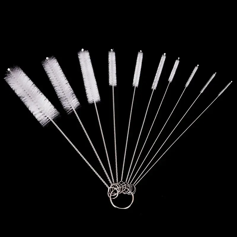 10-Piece Stainless Steel Soft Hair Brush Set for Pipettes, Test Tubes, and Baby Bottles - Versatile Household Cleaning Tools thumbnail 4
