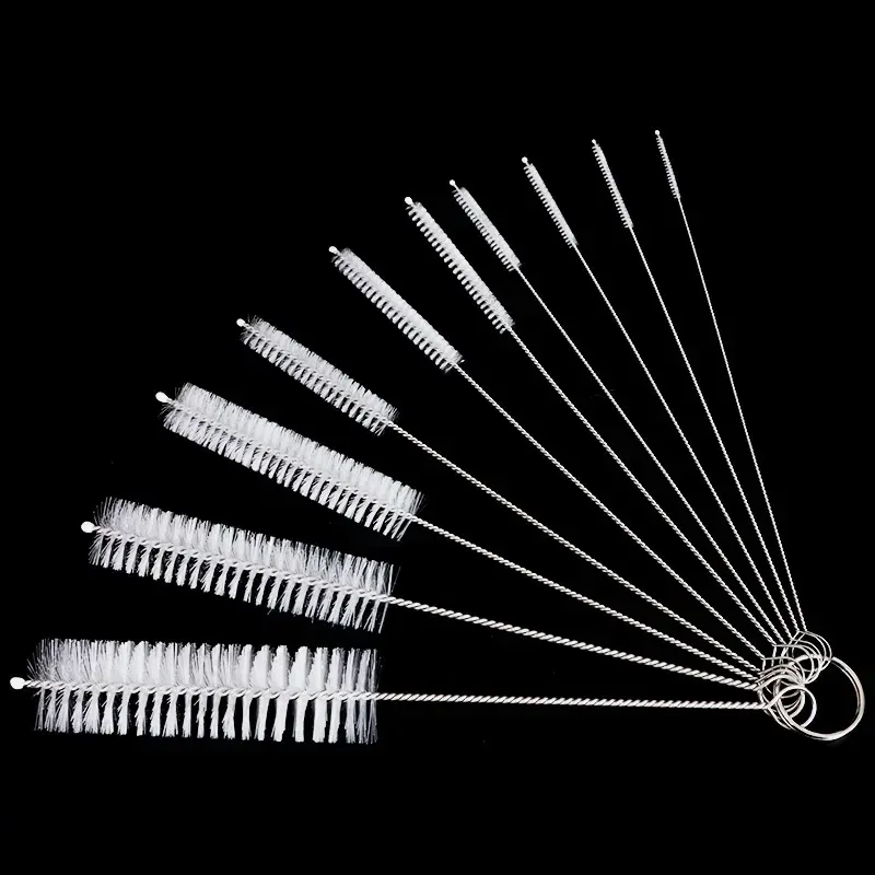 10-Piece Stainless Steel Soft Hair Brush Set for Pipettes, Test Tubes, and Baby Bottles - Versatile Household Cleaning Tools thumbnail 1