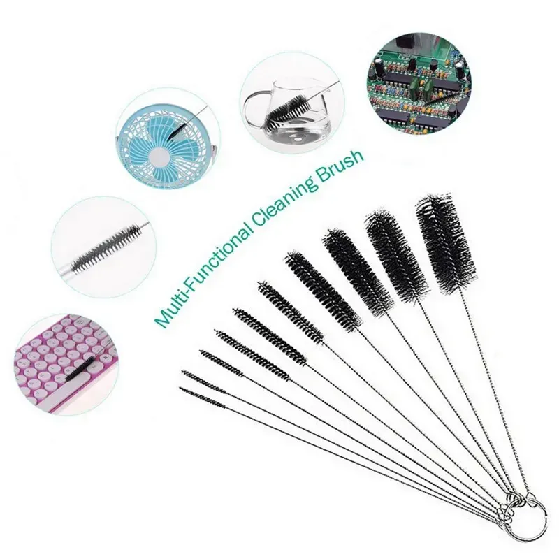 10-Piece Stainless Steel Soft Hair Brush Set for Pipettes, Test Tubes, and Baby Bottles - Versatile Household Cleaning Tools thumbnail 3