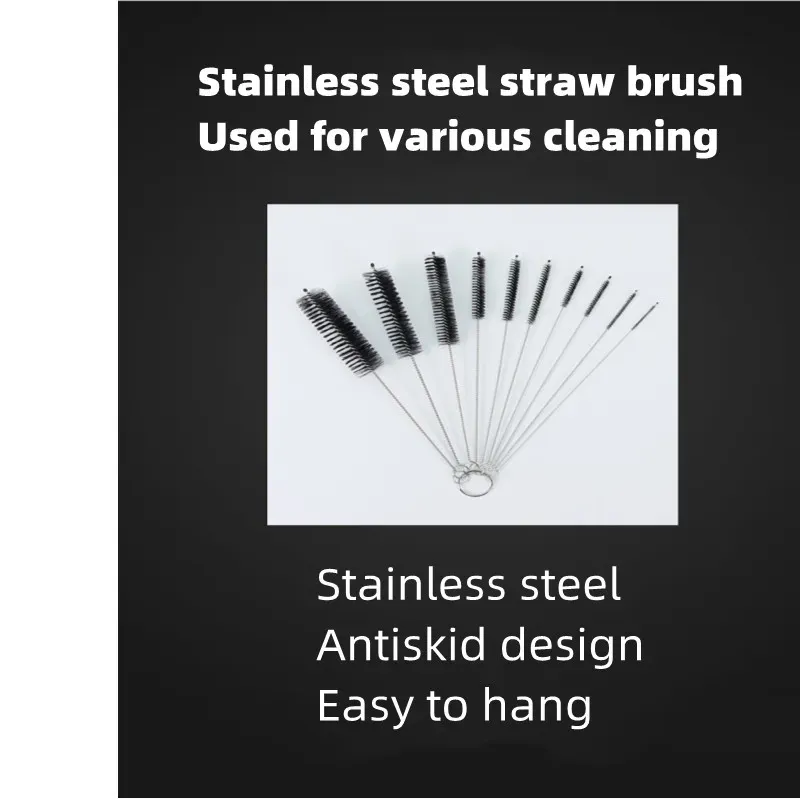 10-Piece Stainless Steel Soft Hair Brush Set for Pipettes, Test Tubes, and Baby Bottles - Versatile Household Cleaning Tools showcase 1