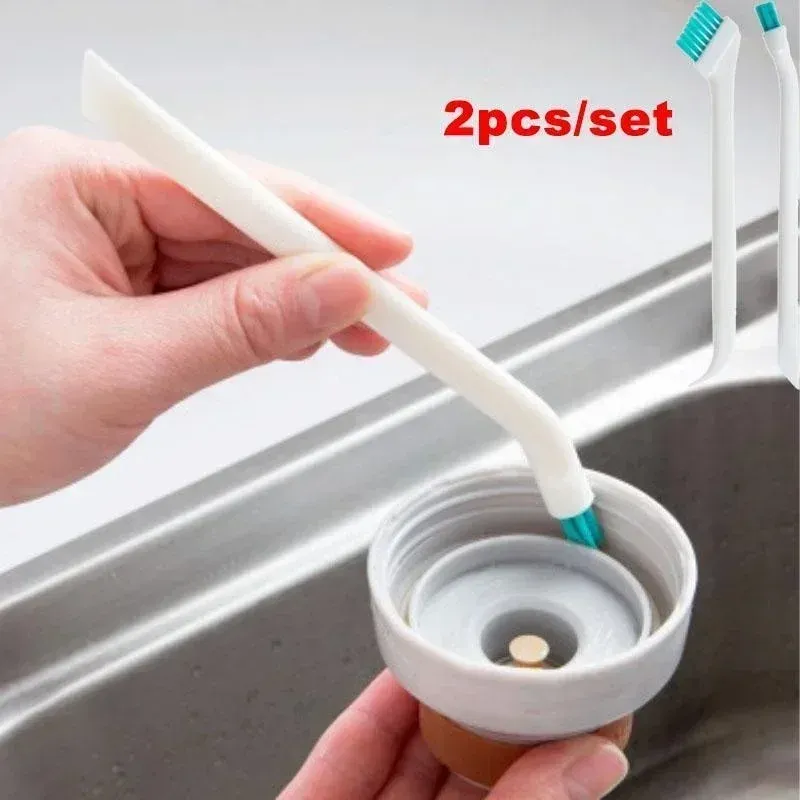 2pcs Cleaning Brush Set with Long Handle for Narrow Gaps - Ideal for Baby Bottles, Kitchen Sinks, and Household Cleaning - Durable ABS & Nylon Bristles thumbnail 2