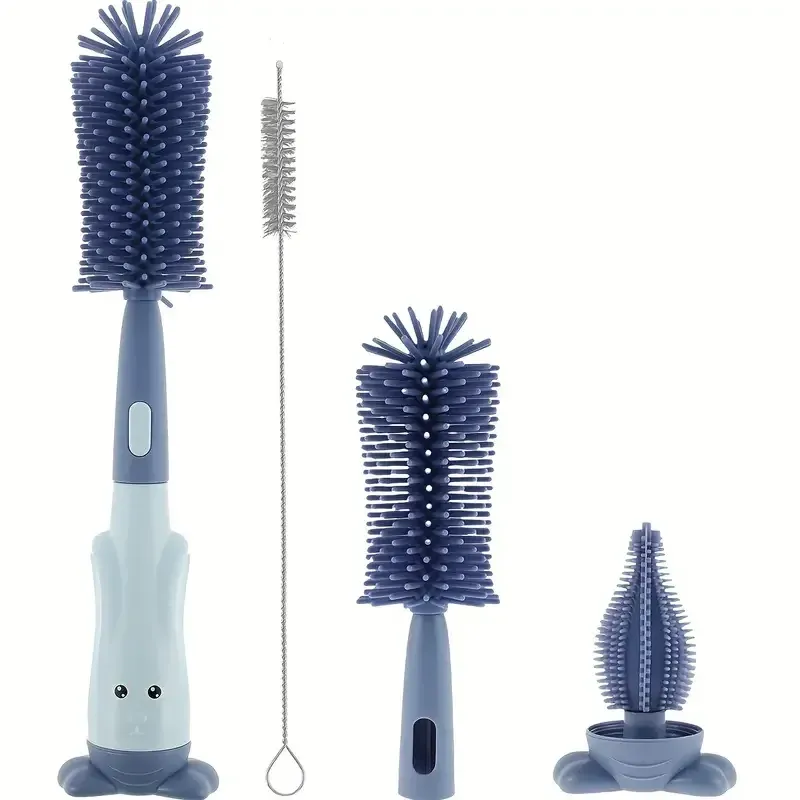3-Piece Baby Bottle Brush Set: Long Silicone Bottle Brush, Nipple Brush & Sponge Straw Brush for Thorough Cleaning - BPA-Free, Odorless