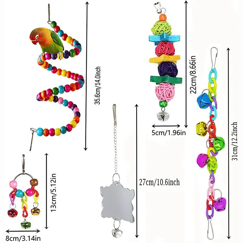 7-Piece Wooden Parrot Toy Set for Birds - Chew, Climb, Swing, and Play Accessories with Bells - Safe, Non-Toxic Pet Supplies for Cages showcase 6