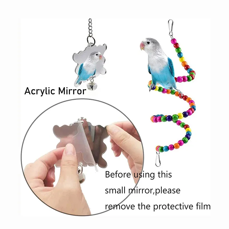 7-Piece Wooden Parrot Toy Set for Birds - Chew, Climb, Swing, and Play Accessories with Bells - Safe, Non-Toxic Pet Supplies for Cages - Image 4