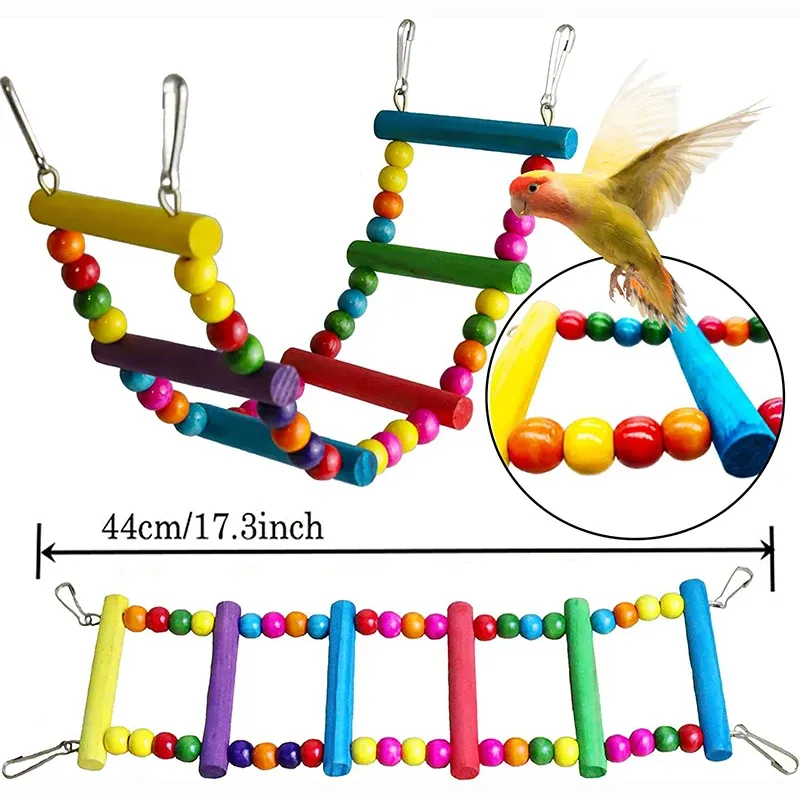 7-Piece Wooden Parrot Toy Set for Birds - Chew, Climb, Swing, and Play Accessories with Bells - Safe, Non-Toxic Pet Supplies for Cages showcase 4