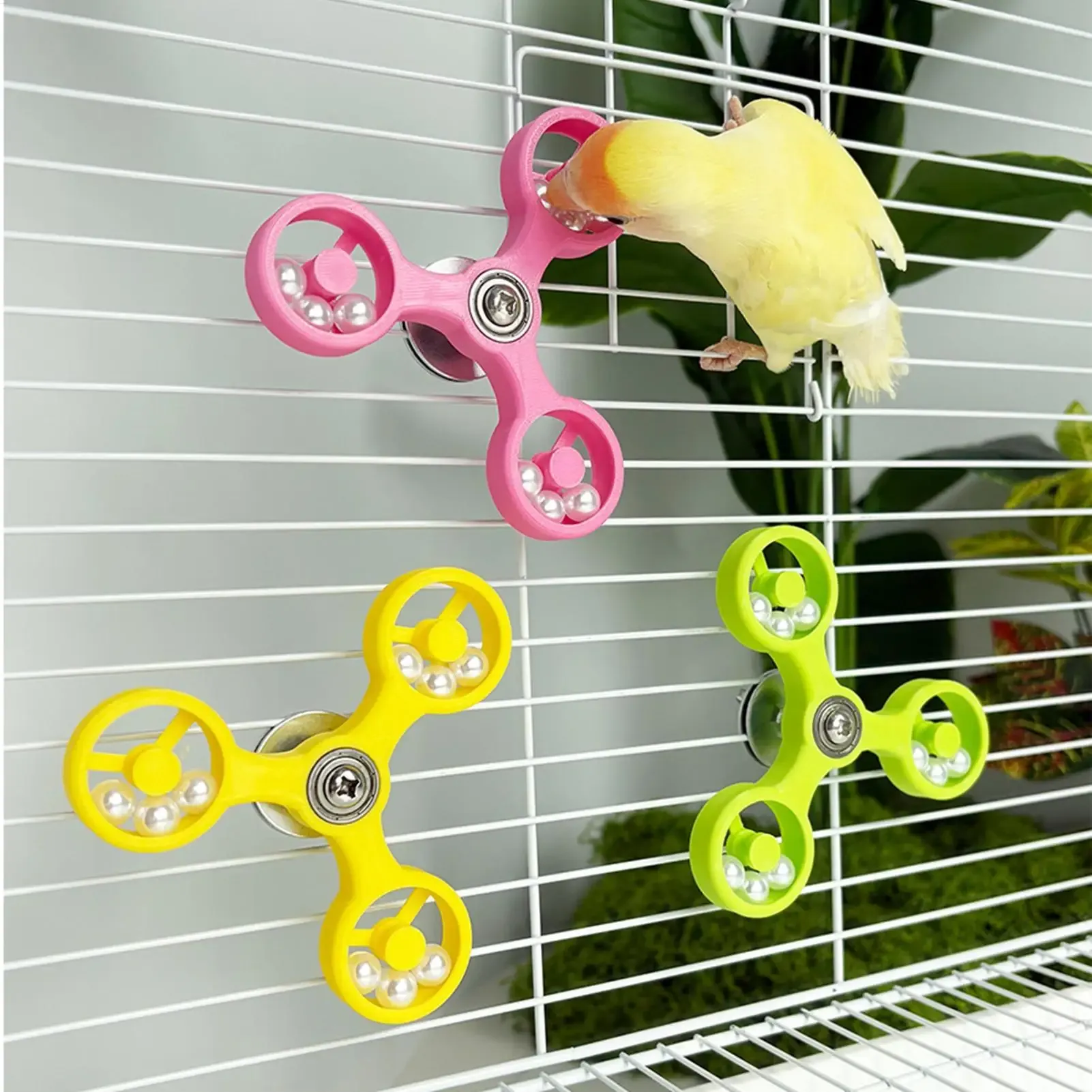 Interactive Bird Spinner Wheel Toy for Parrots - Durable ABS & Iron Cage Accessory for Cockatiel, Conure, Parakeet, Budgie Mental Enrichment & Play thumbnail 1