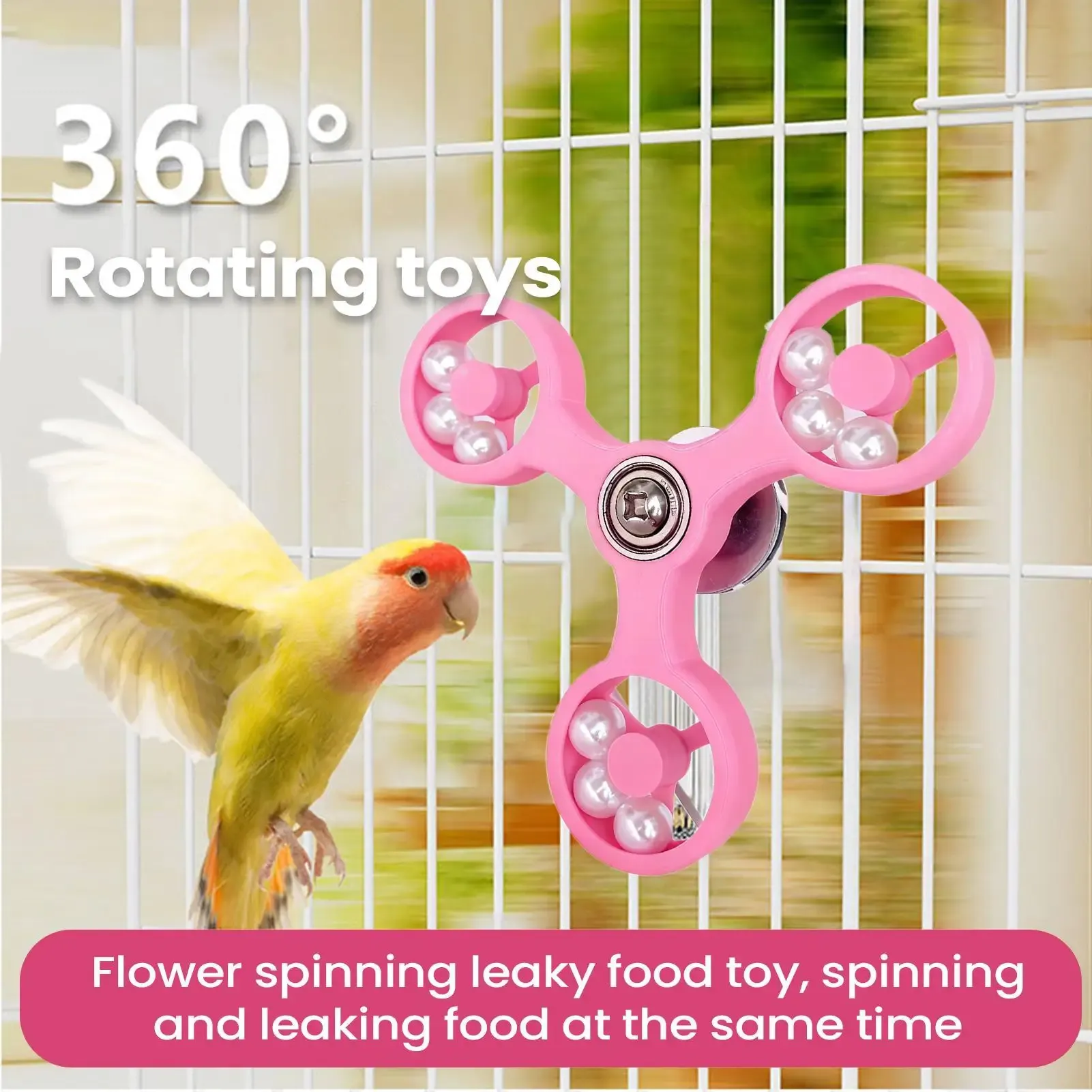 Interactive Bird Spinner Wheel Toy for Parrots - Durable ABS & Iron Cage Accessory for Cockatiel, Conure, Parakeet, Budgie Mental Enrichment & Play thumbnail 3
