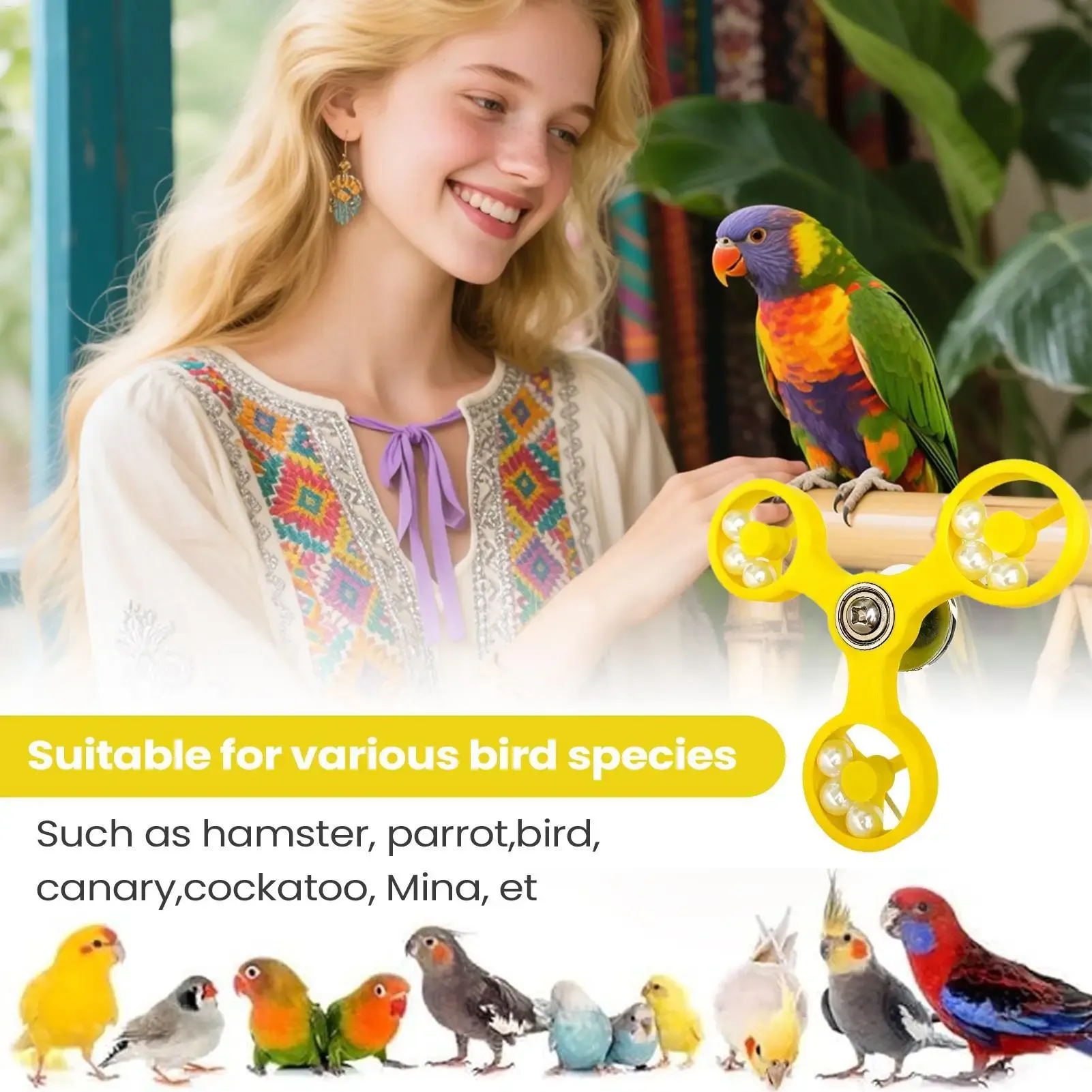 Interactive Bird Spinner Wheel Toy for Parrots - Durable ABS & Iron Cage Accessory for Cockatiel, Conure, Parakeet, Budgie Mental Enrichment & Play thumbnail 5