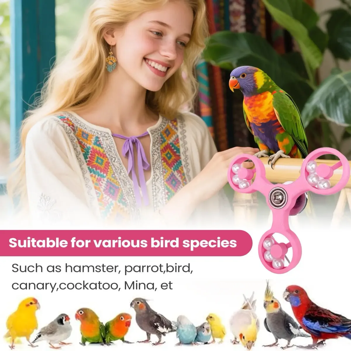 Interactive Bird Spinner Wheel Toy for Parrots - Durable ABS & Iron Cage Accessory for Cockatiel, Conure, Parakeet, Budgie Mental Enrichment & Play showcase 10