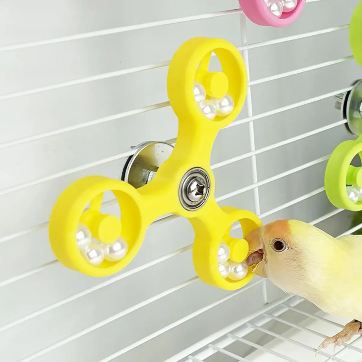 Interactive Bird Spinner Wheel Toy for Parrots - Durable ABS & Iron Cage Accessory for Cockatiel, Conure, Parakeet, Budgie Mental Enrichment & Play showcase 2