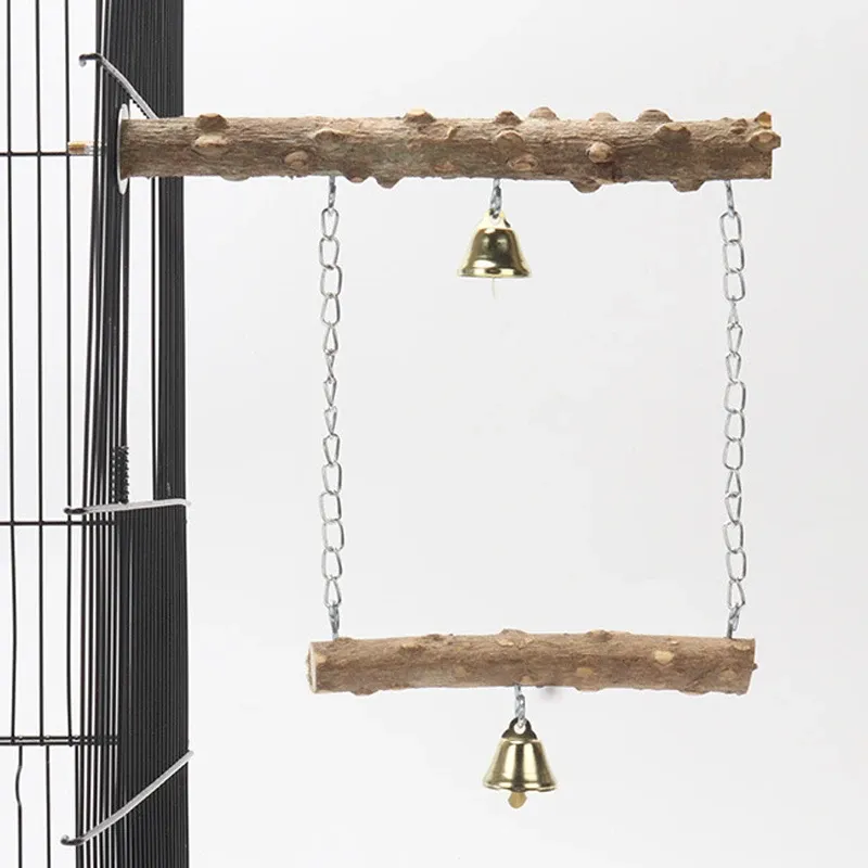 Wooden Parrot Stand Perch with Double Layer Toy for Birds - Tiger Skin Claw & Beak Grinding, Cage Accessories for Parrots & Small Birds thumbnail 3