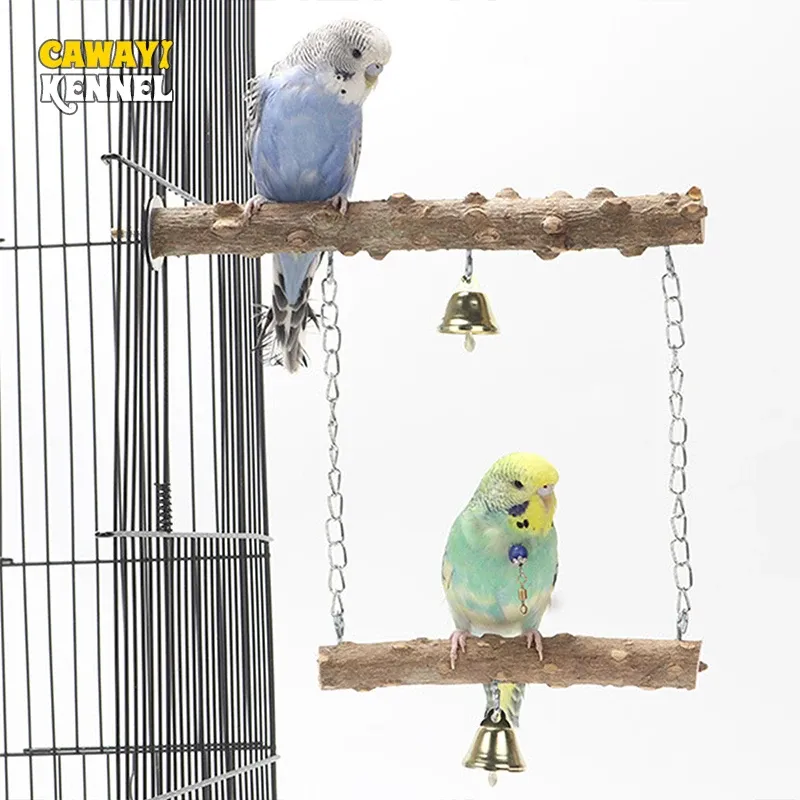Wooden Parrot Stand Perch with Double Layer Toy for Birds - Tiger Skin Claw & Beak Grinding, Cage Accessories for Parrots & Small Birds thumbnail 1