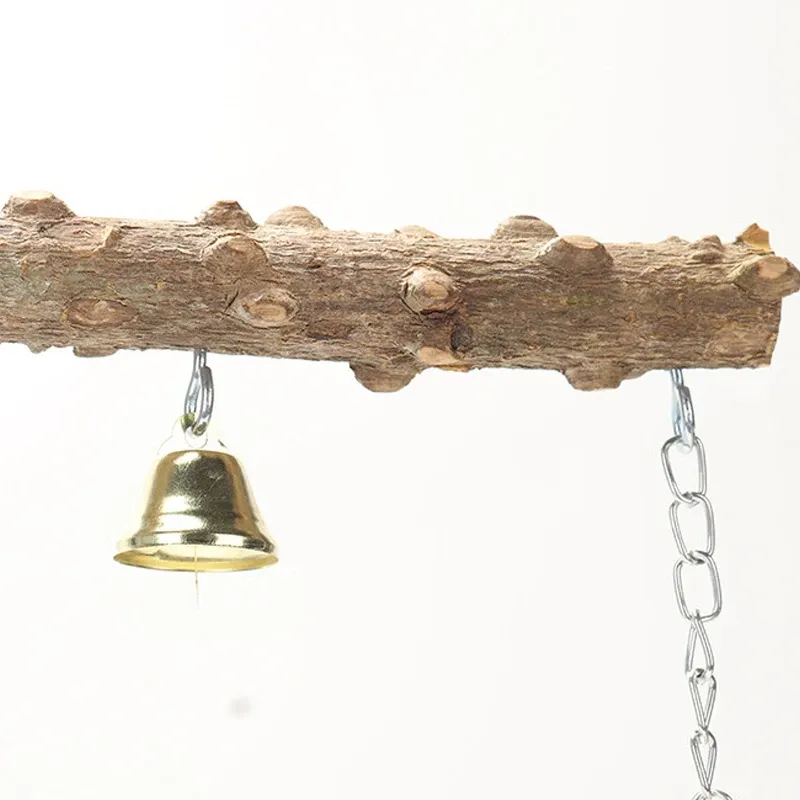 Wooden Parrot Stand Perch with Double Layer Toy for Birds - Tiger Skin Claw & Beak Grinding, Cage Accessories for Parrots & Small Birds thumbnail 4