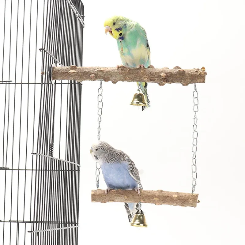 Wooden Parrot Stand Perch with Double Layer Toy for Birds - Tiger Skin Claw & Beak Grinding, Cage Accessories for Parrots & Small Birds thumbnail 2