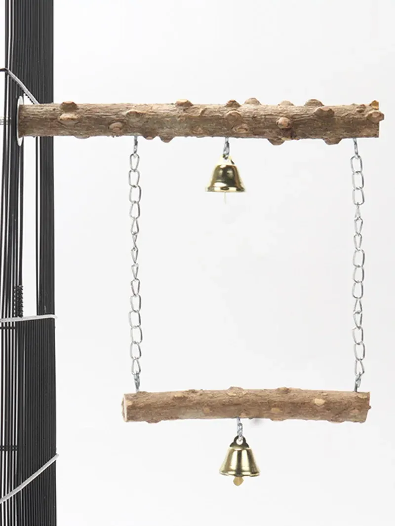 Wooden Parrot Stand Perch with Double Layer Toy for Birds - Tiger Skin Claw & Beak Grinding, Cage Accessories for Parrots & Small Birds showcase 4