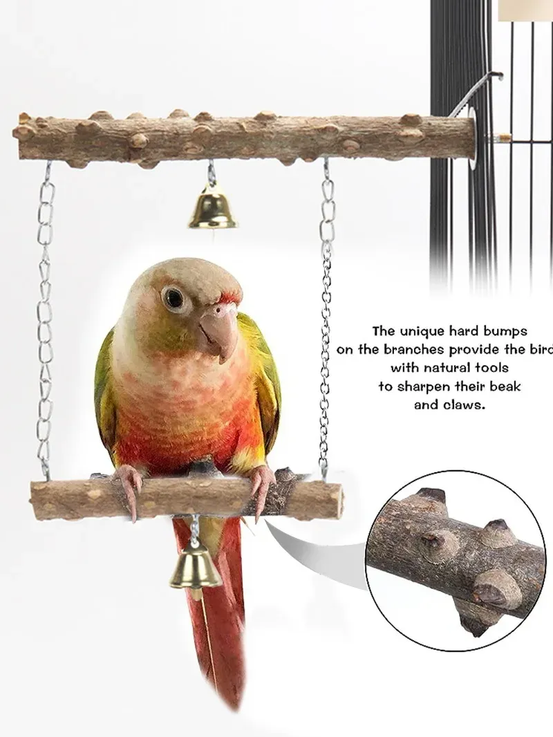 Wooden Parrot Stand Perch with Double Layer Toy for Birds - Tiger Skin Claw & Beak Grinding, Cage Accessories for Parrots & Small Birds showcase 8