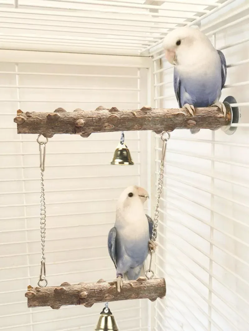 Wooden Parrot Stand Perch with Double Layer Toy for Birds - Tiger Skin Claw & Beak Grinding, Cage Accessories for Parrots & Small Birds showcase 5