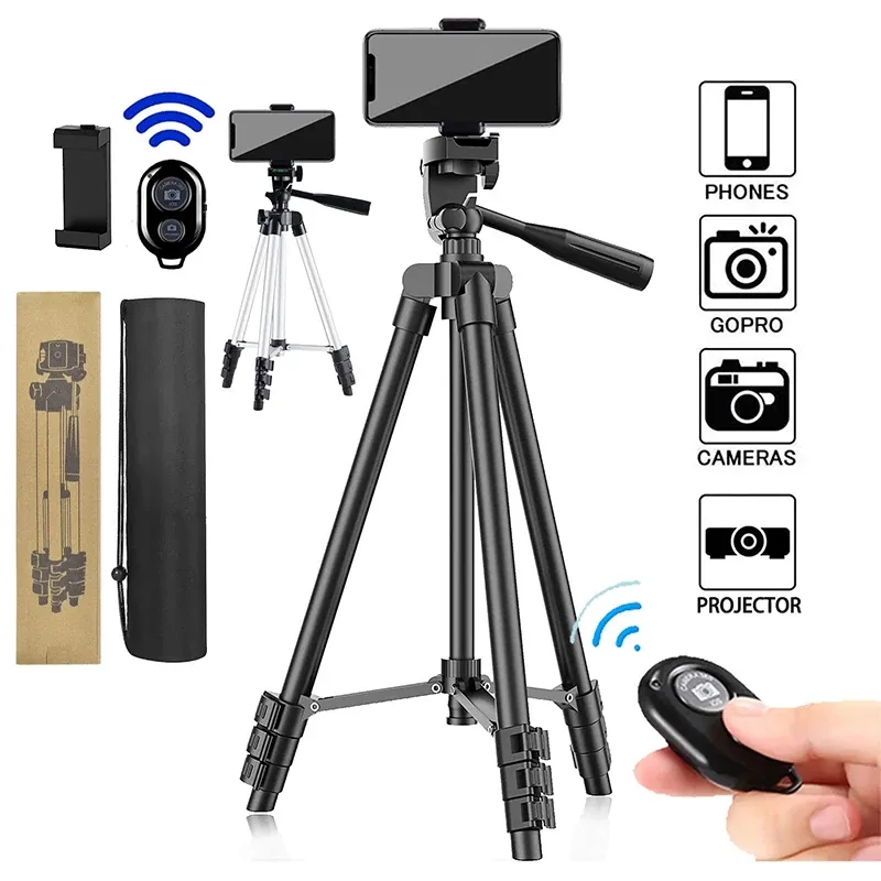 102cm Universal Phone Tripod Stand with Bluetooth Remote - Professional Video Recording & Photography Holder for Smartphones and Cameras