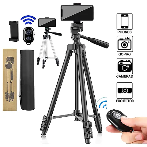 102cm Universal Phone Tripod Stand with Bluetooth Remote - Professional Video Recording & Photography Holder for Smartphones and Cameras