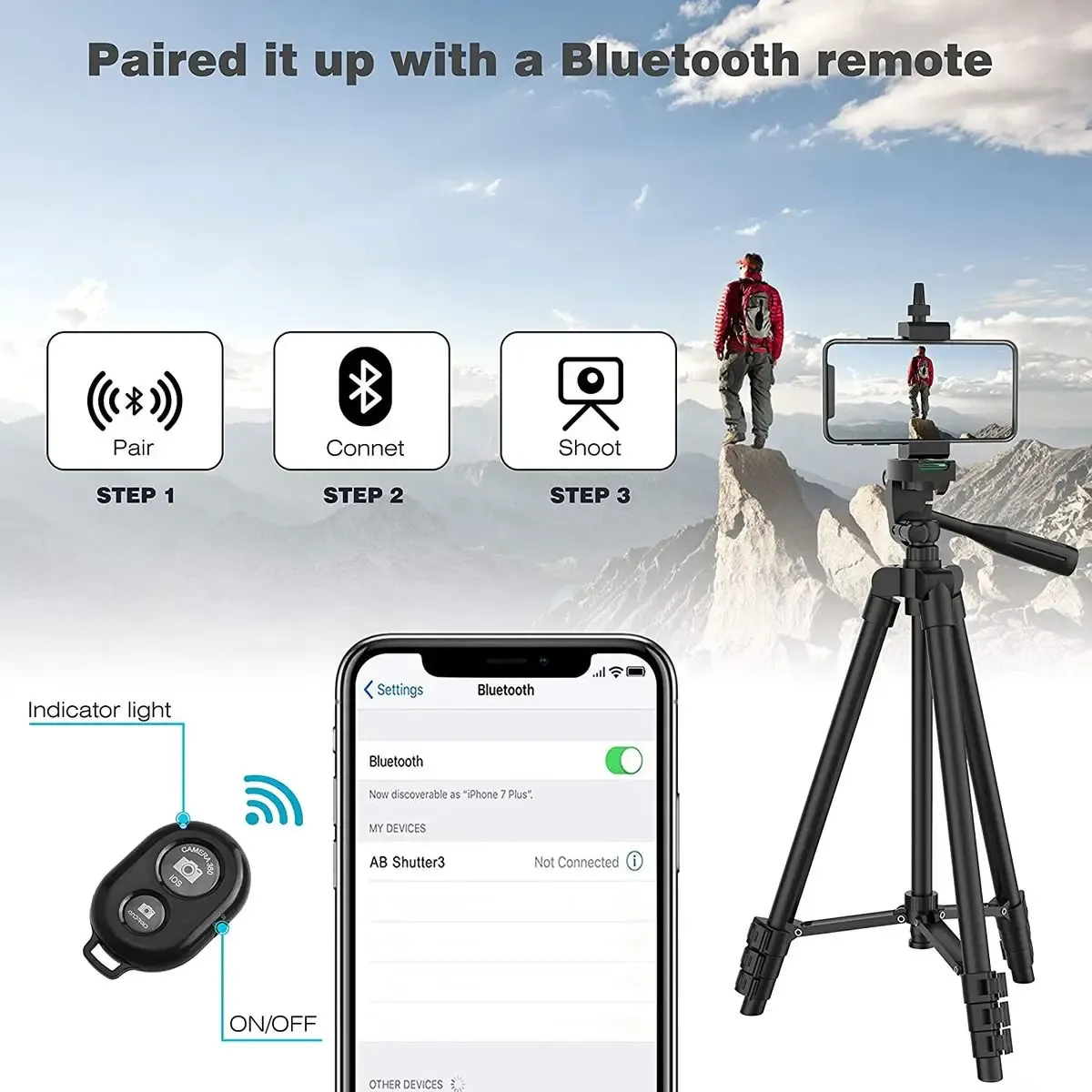 102cm Universal Phone Tripod Stand with Bluetooth Remote - Professional Video Recording & Photography Holder for Smartphones and Cameras thumbnail 4