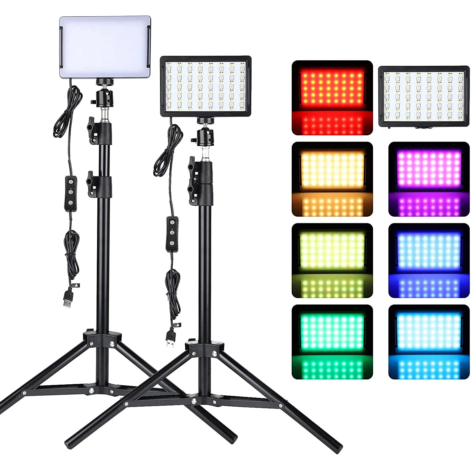 Portable LED Video Light Kit with Tripod Stand & RGB Filters - 70 LEDs, 5600K, USB Powered, Adjustable Height for Studio Filming, YouTube, Photography, and Product Display