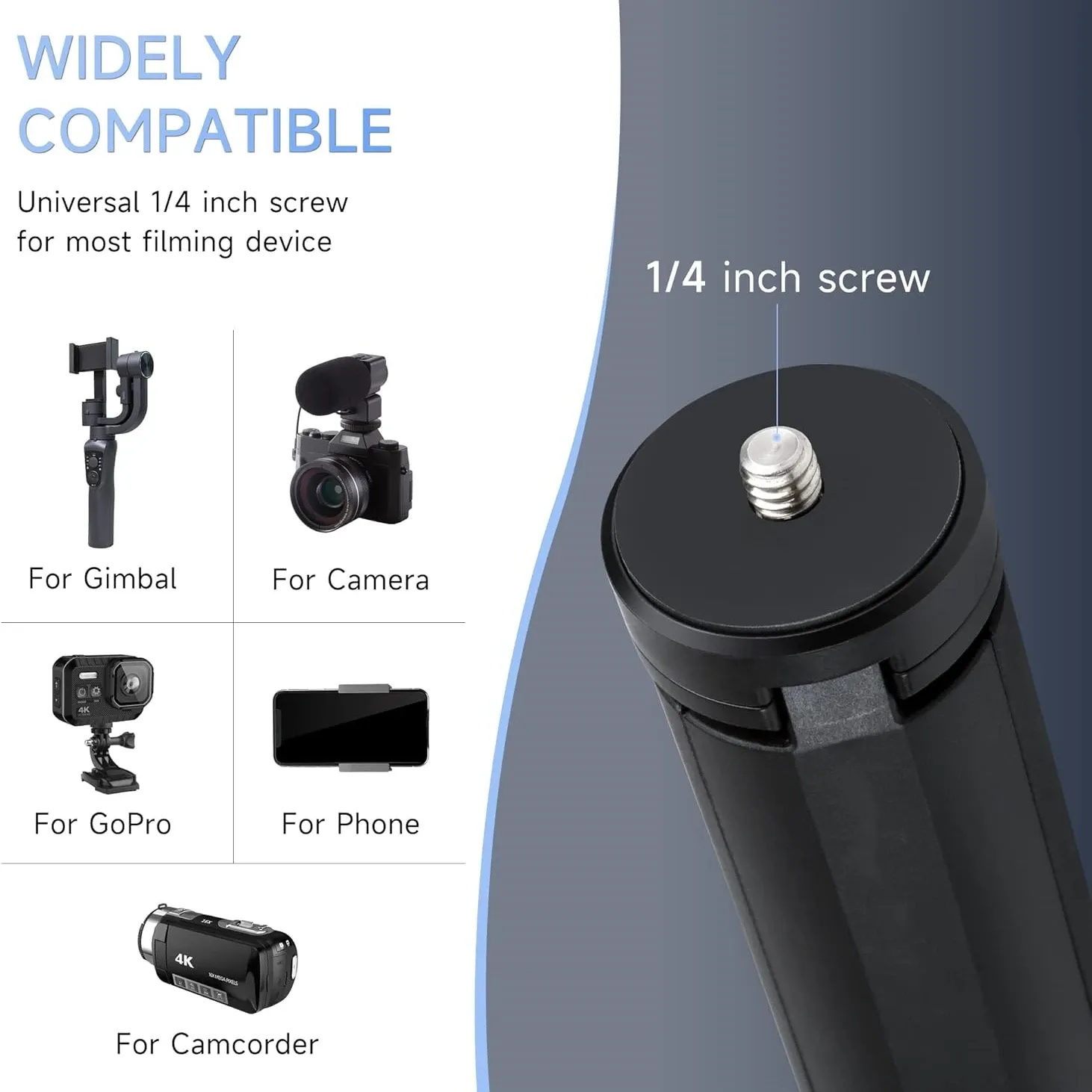 Portable Mini Table Tripod Stand with 1/4" Screw - Ideal for GoPro, Cameras, Phones, Ring Lights, Gimbals & Vlogging thumbnail 4