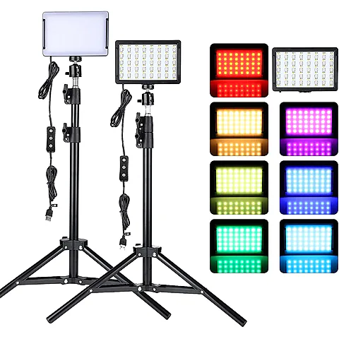 Portable LED Video Light Kit with Tripod Stand & RGB Filters - 70 LEDs, 10W, 5600K, USB Powered for Studio Photography, YouTube Streaming, Product Shoots