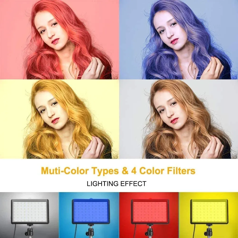 Portable LED Video Light Kit with Tripod Stand & RGB Filters - 70 LEDs, 10W, 5600K, USB Powered for Studio Photography, YouTube Streaming, Product Shoots thumbnail 3