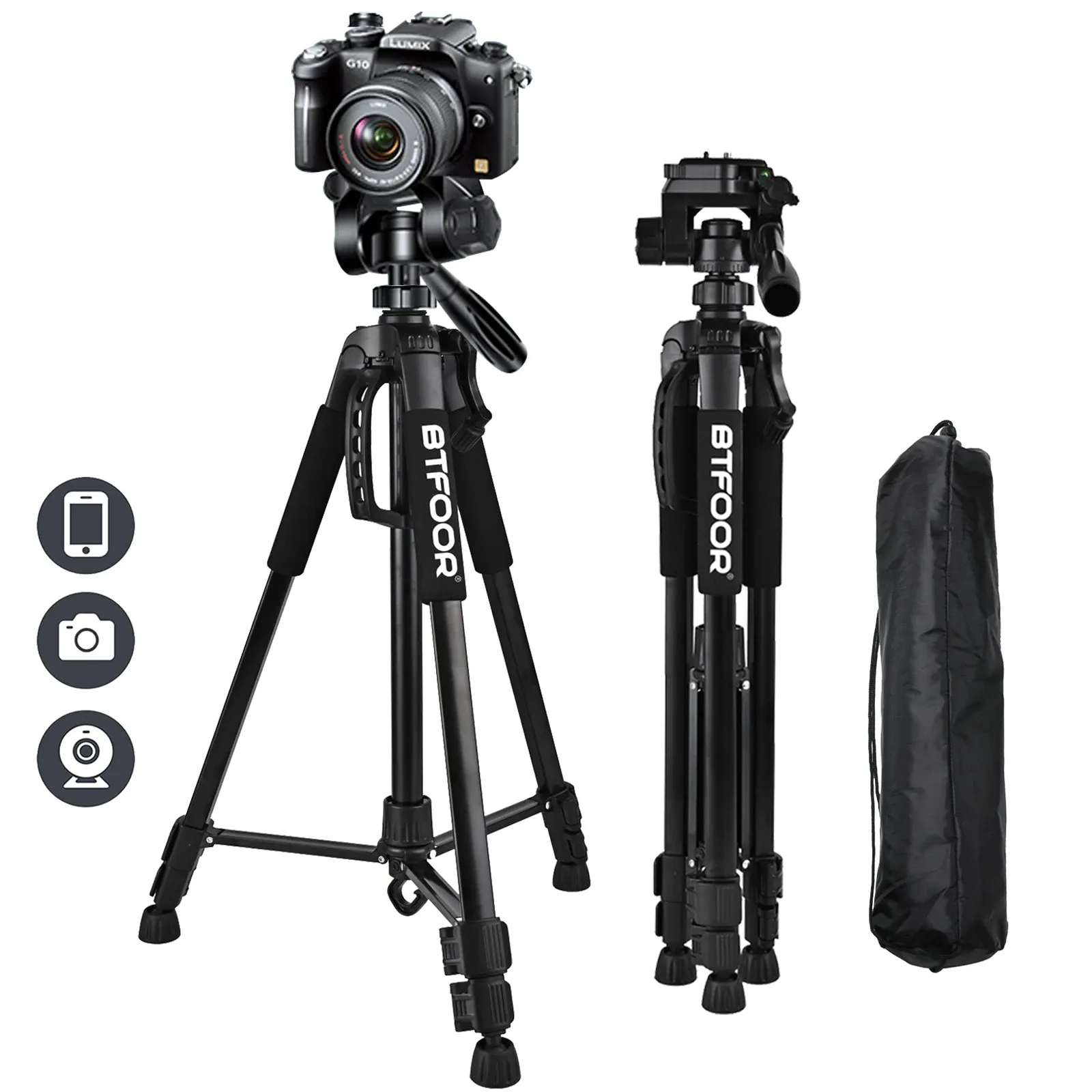 Professional 55" 140cm Aluminum Tripod Stand with Quick Release Plates and Pan Head for Canon Nikon DSLR SLR Digital Cameras, Ideal for Travel and Self-Recording