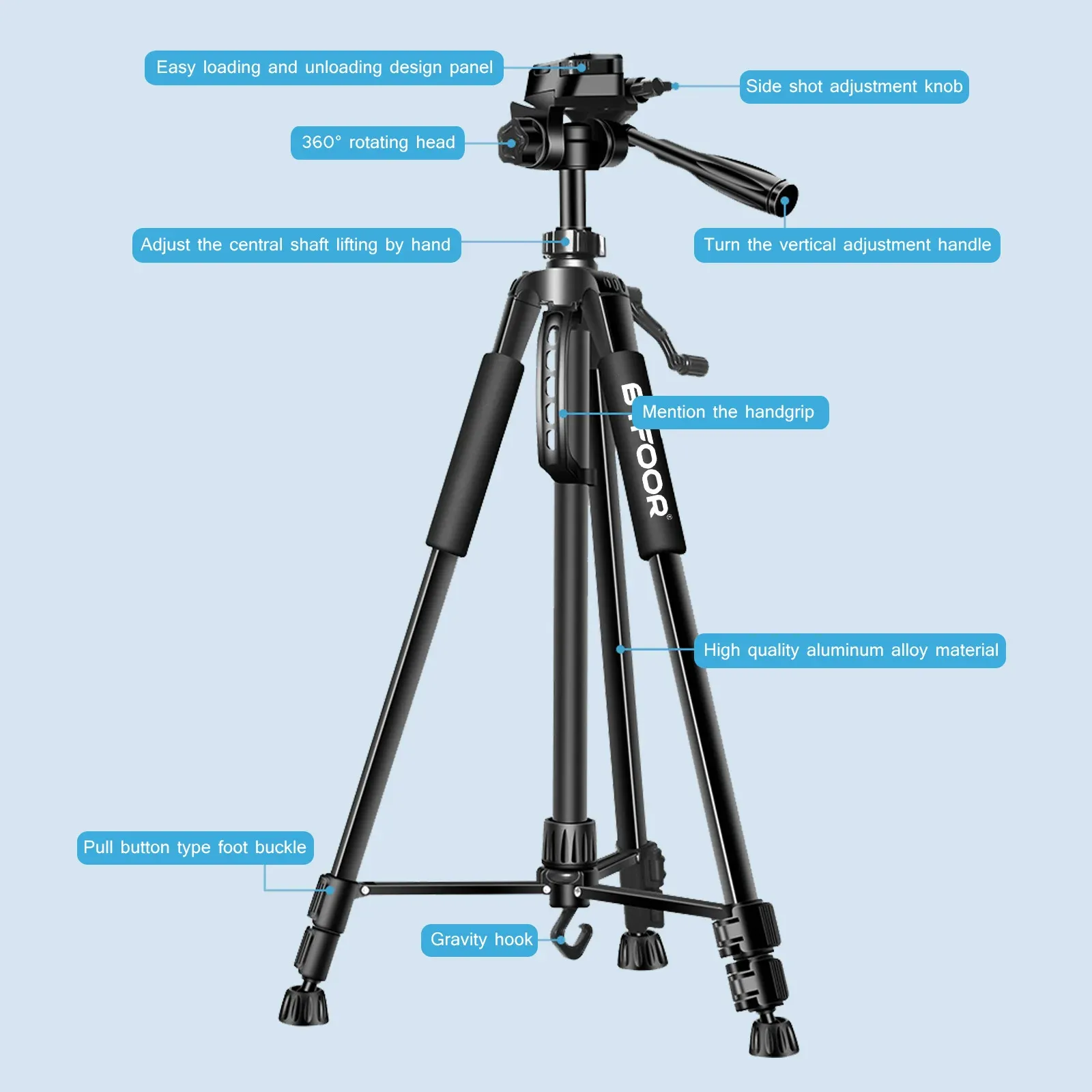 Professional 55" 140cm Aluminum Tripod Stand with Quick Release Plates and Pan Head for Canon Nikon DSLR SLR Digital Cameras, Ideal for Travel and Self-Recording thumbnail 4