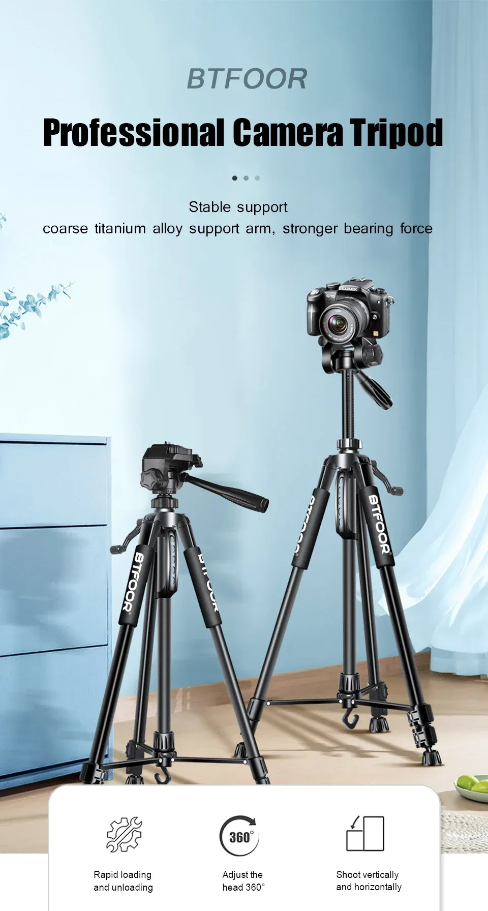 Professional 55" 140cm Aluminum Tripod Stand with Quick Release Plates and Pan Head for Canon Nikon DSLR SLR Digital Cameras, Ideal for Travel and Self-Recording showcase 1