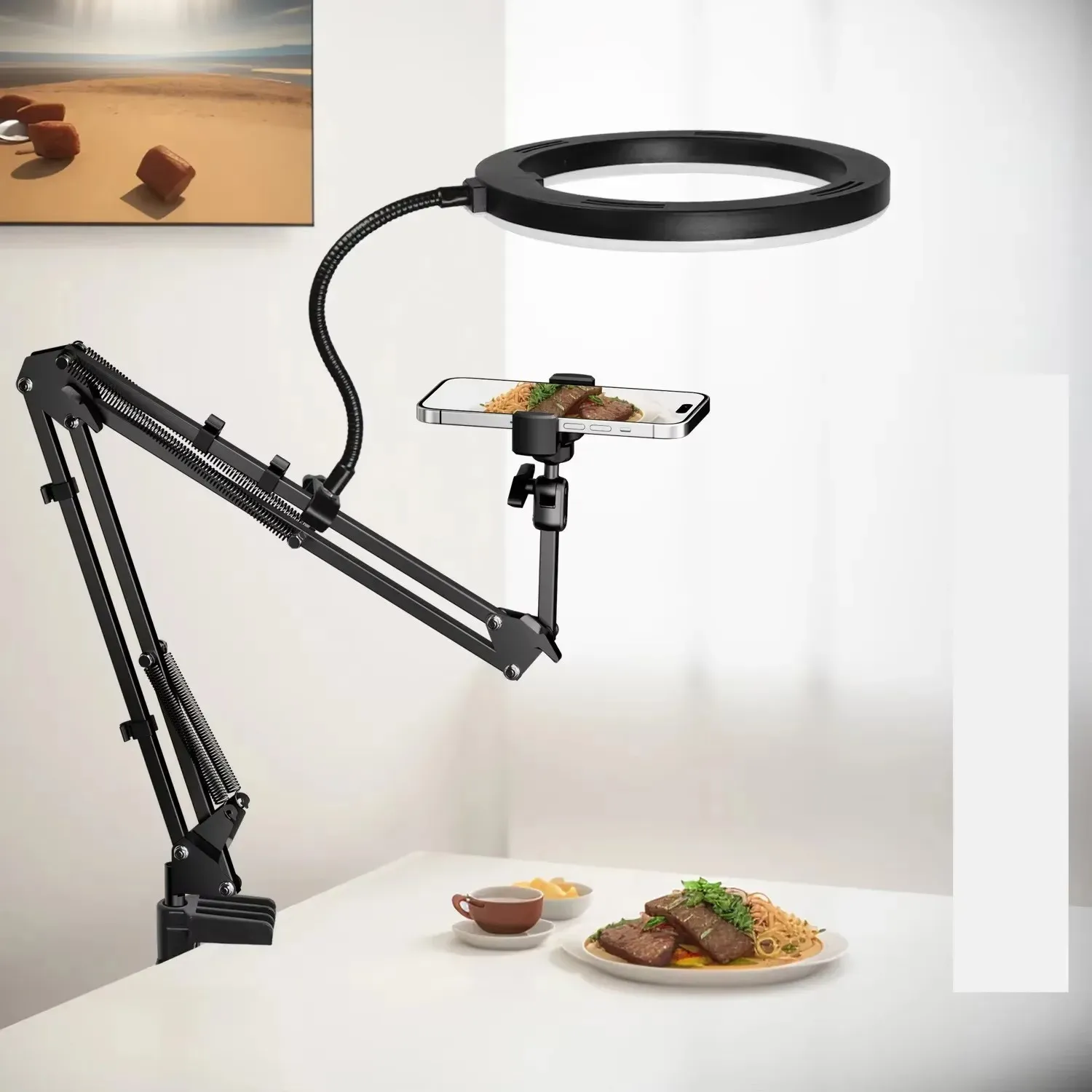 Professional Live Stand for Mobile Phones with Overhead Lighting, Fixed Shooting Camera Mount, Video Recording Selfie Stick for Content Creators thumbnail 1