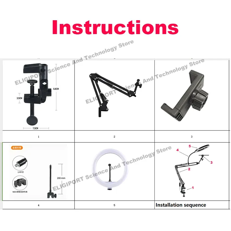 Professional Live Stand for Mobile Phones with Overhead Lighting, Fixed Shooting Camera Mount, Video Recording Selfie Stick for Content Creators thumbnail 6