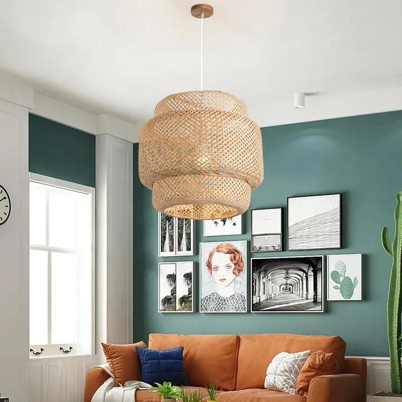 Modern Hand-Woven Bamboo Pendant Light Chandelier - 30cm Natural Bamboo Art Lantern for Dining Room, Bedroom, and Living Spaces thumbnail 5