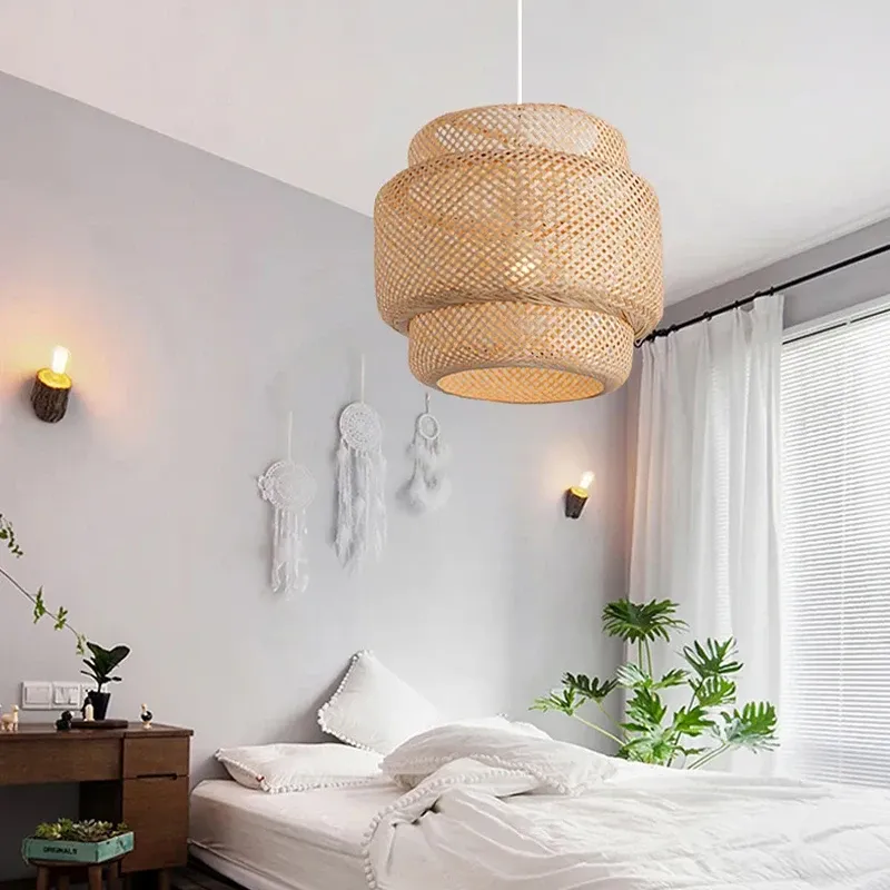 Modern Hand-Woven Bamboo Pendant Light Chandelier - 30cm Natural Bamboo Art Lantern for Dining Room, Bedroom, and Living Spaces thumbnail 4