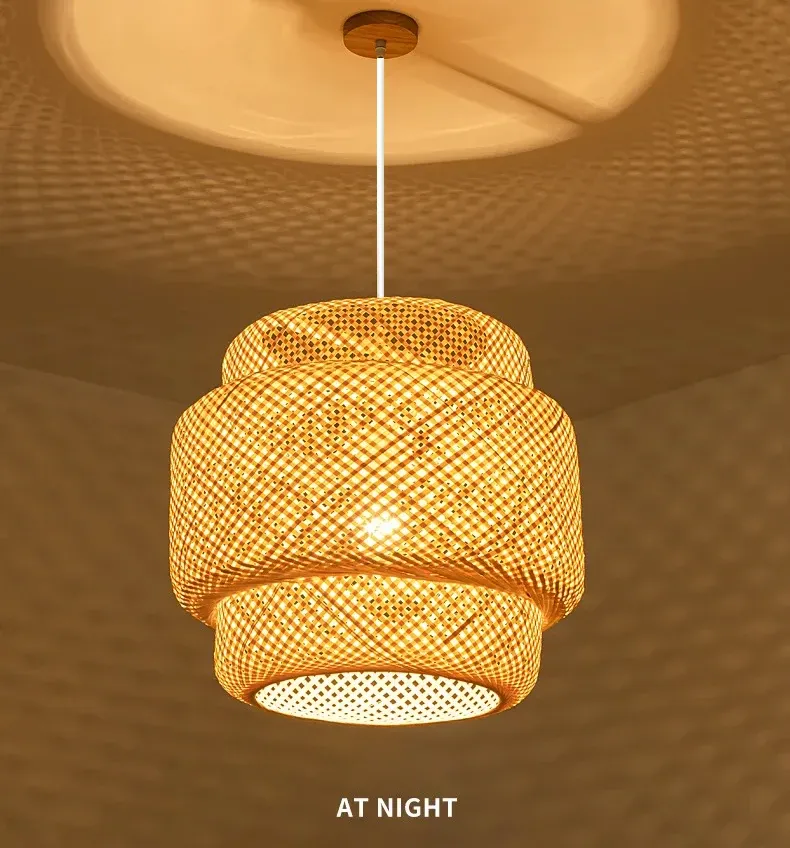 Modern Hand-Woven Bamboo Pendant Light Chandelier - 30cm Natural Bamboo Art Lantern for Dining Room, Bedroom, and Living Spaces showcase 5