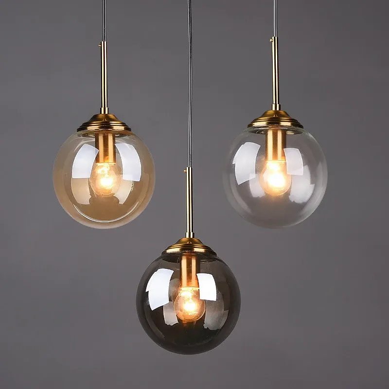 Modern Luxury Metal LED Glass Pendant Light Fixture, Nordic Creative Chandelier for Living Room, Dining Room, Bedroom, Bar - Amber, Transparent, Smoky Gray thumbnail 1