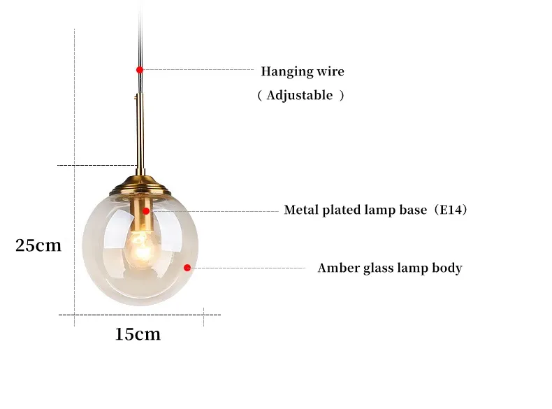 Modern Luxury Metal LED Glass Pendant Light Fixture, Nordic Creative Chandelier for Living Room, Dining Room, Bedroom, Bar - Amber, Transparent, Smoky Gray showcase 3