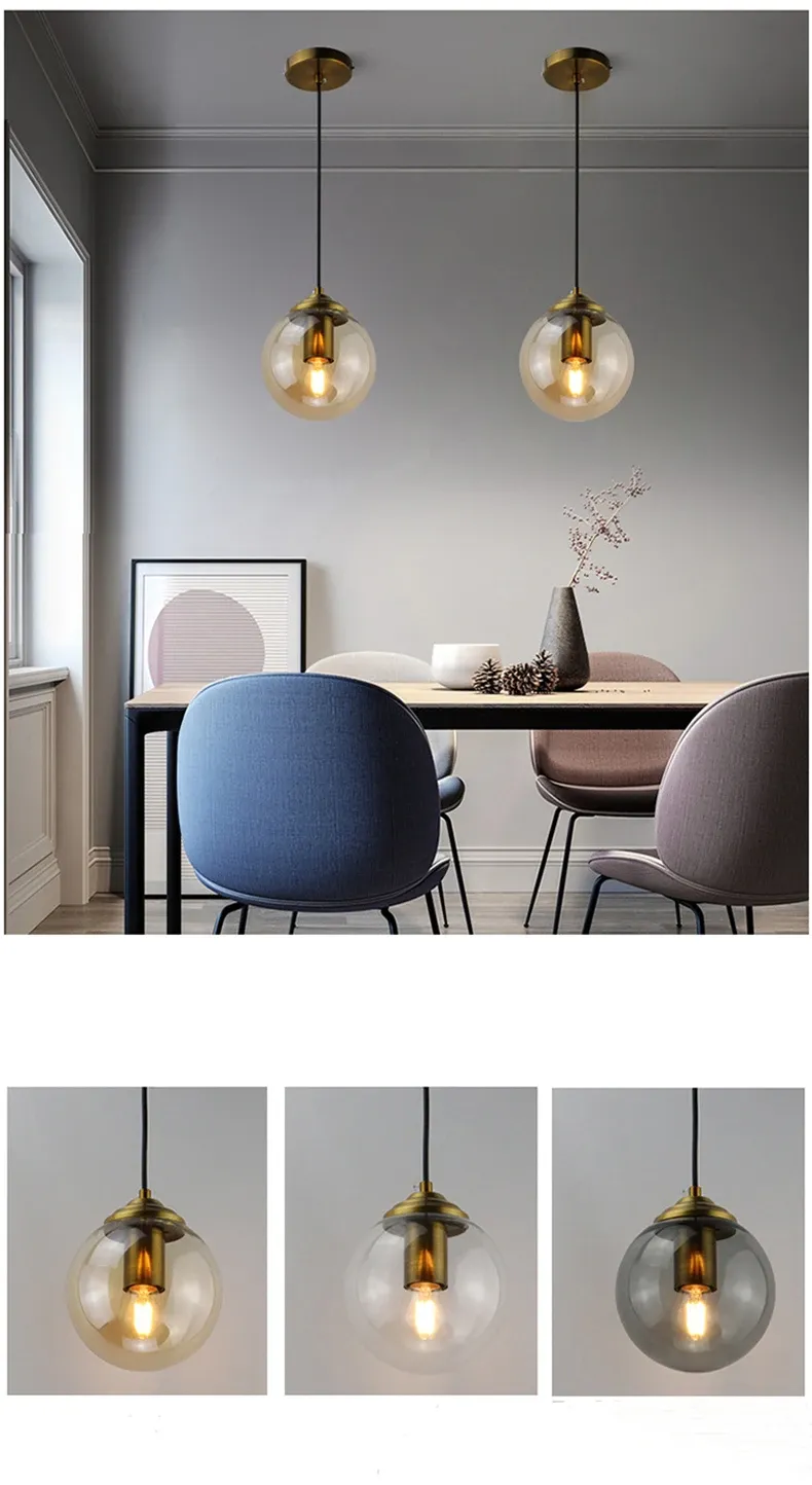 Modern Luxury Metal LED Glass Pendant Light Fixture, Nordic Creative Chandelier for Living Room, Dining Room, Bedroom, Bar - Amber, Transparent, Smoky Gray showcase 9