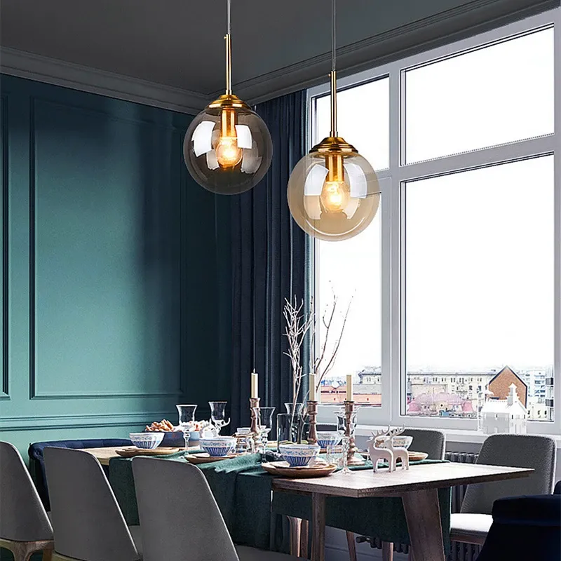 Modern Luxury Metal LED Glass Pendant Light Fixture, Nordic Creative Chandelier for Living Room, Dining Room, Bedroom, Bar - Amber, Transparent, Smoky Gray thumbnail 4