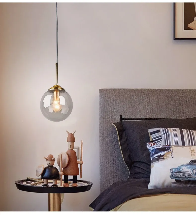 Modern Luxury Metal LED Glass Pendant Light Fixture, Nordic Creative Chandelier for Living Room, Dining Room, Bedroom, Bar - Amber, Transparent, Smoky Gray showcase 13