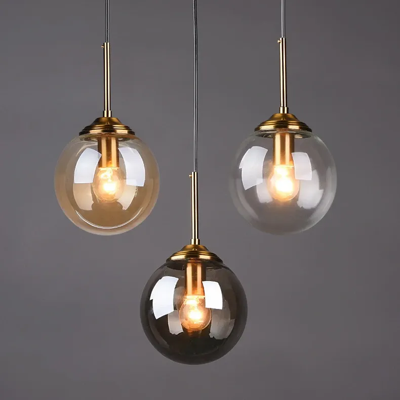 Modern Luxury Metal LED Glass Pendant Light Fixture, Nordic Creative Chandelier for Living Room, Dining Room, Bedroom, Bar - Amber, Transparent, Smoky Gray showcase 16