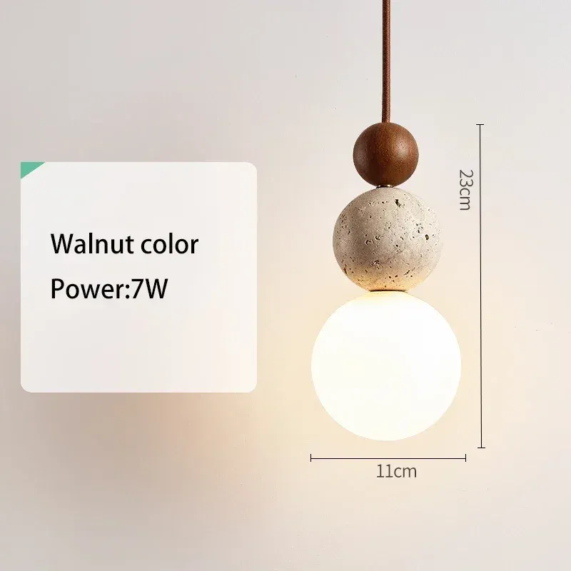 Cream Style Pendant Lamp, Bauhaus Medieval Designer LED Chandelier for Bedroom Bedside, Restaurant, Bar - Wood & Stone Accents, Ambient Lighting thumbnail 2