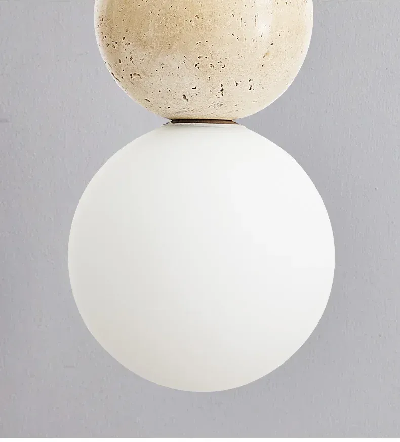 Cream Style Pendant Lamp, Bauhaus Medieval Designer LED Chandelier for Bedroom Bedside, Restaurant, Bar - Wood & Stone Accents, Ambient Lighting showcase 10