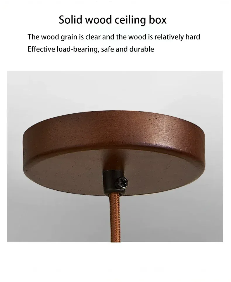 Cream Style Pendant Lamp, Bauhaus Medieval Designer LED Chandelier for Bedroom Bedside, Restaurant, Bar - Wood & Stone Accents, Ambient Lighting showcase 12