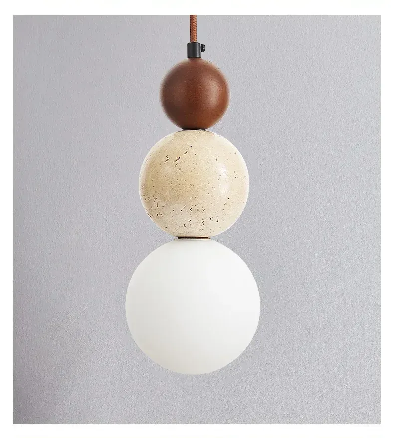 Cream Style Pendant Lamp, Bauhaus Medieval Designer LED Chandelier for Bedroom Bedside, Restaurant, Bar - Wood & Stone Accents, Ambient Lighting showcase 8