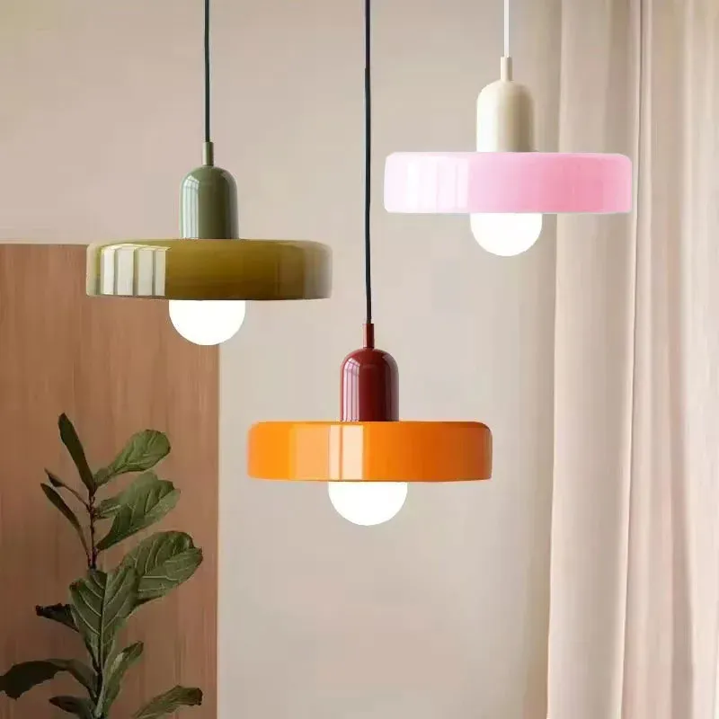 Nordic Retro Glass Pendant Light Fixture, E27 LED Chandelier for Living Room, Dining Room, Bedroom, Kitchen - D25cm, Adjustable 1.5M Wire, 5-10㎡ Area thumbnail 1
